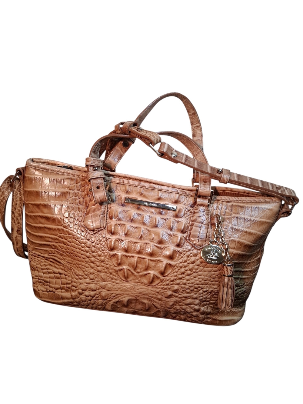 Brahmin Tan Embossed Leather Satchel